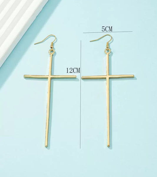 Large Cross Drop Earrings