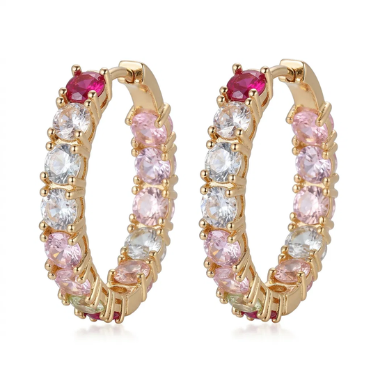 Multi Crystal Gold Hoop Earrings